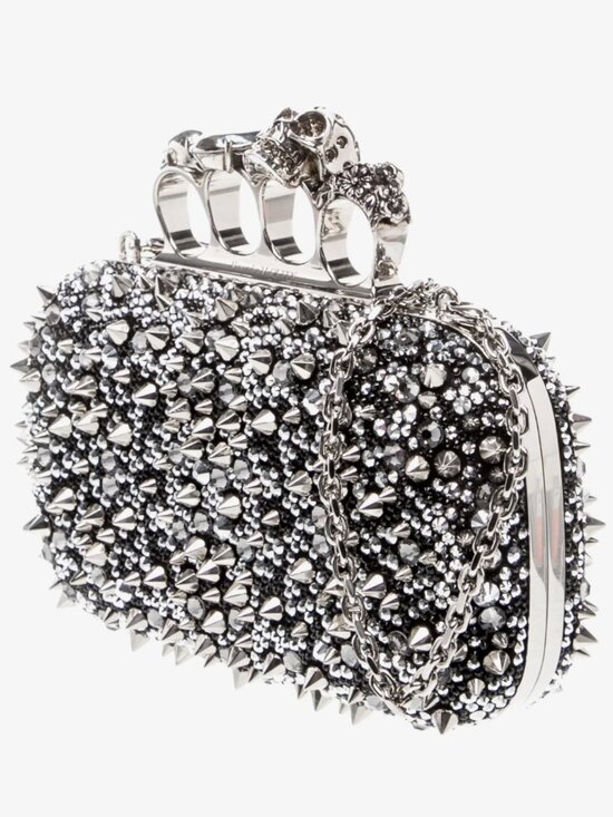 Alexander McQueen Handbags - Alexander McQueen Studded crystal-embellished satin clutch - knuckle skulls